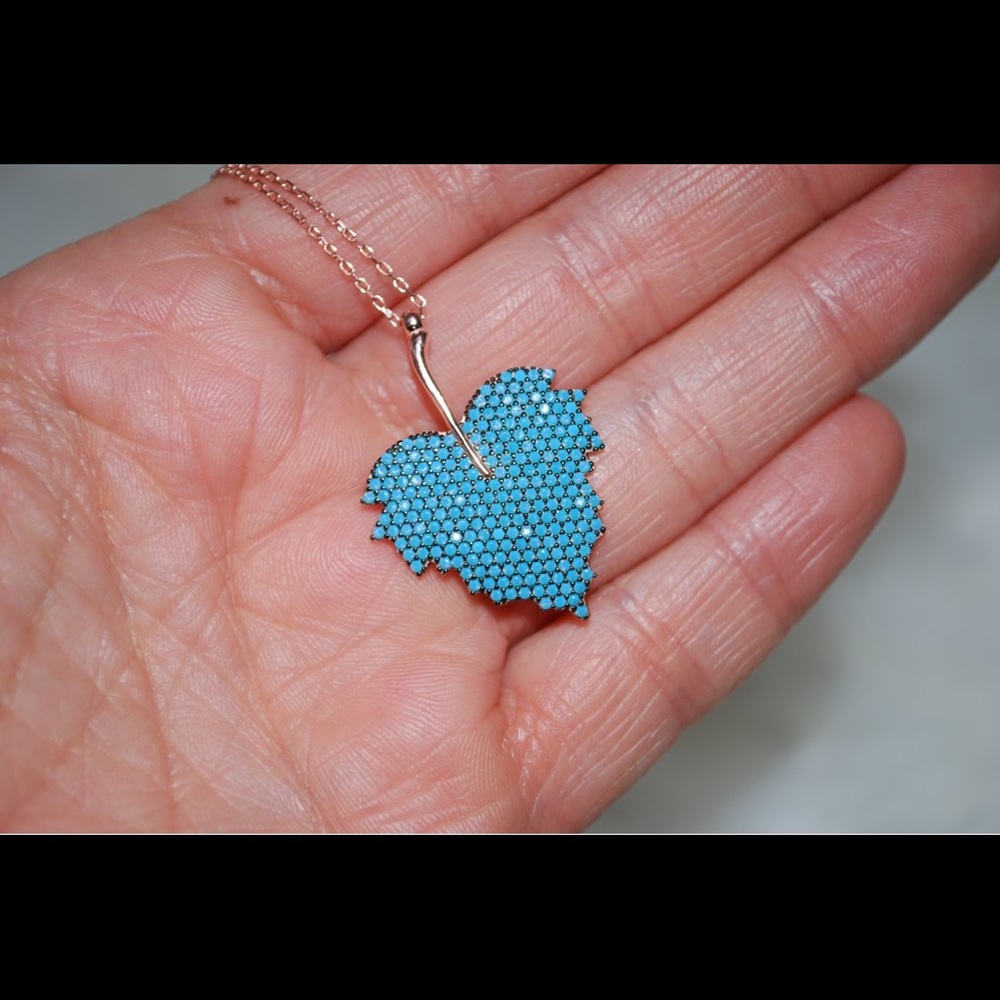 Blue Zircon Heart Shaped Pendant Necklace, 925 Silver 18k Rose Gold Plated
